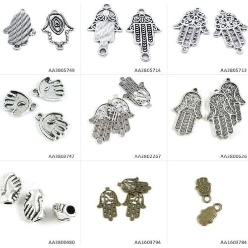 Antique Bronze Silver Plated Jewelry Making Charms Hamesh Hamsa Hand of Fatima Shaking Hands Loose Beads Child Palm Supplier