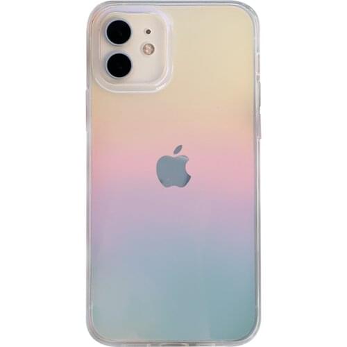 Glossy Gradient Laser Colorful Rainbow Clear Hard Thin Phone Case for iPhone 11 12 Pro XS Max XR X SE 2020 8 7 Plus Cover Coques