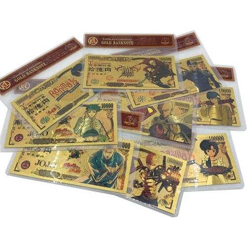 COA-More types Japanese popular Anime Banknote classic famous Manga Memory Collection Cards gold plastic fake money for souvenir