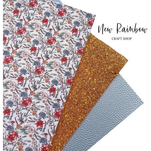 New Rainbow 30X22CM/A4 Sheet Chic Style Flowers Faux Leatherette Nice For Making Bows, Hairclipds, Earrings, DIY Handmade