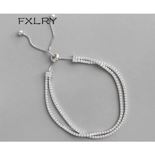 FXLRY Hot Selling Silver color Micro Inlay Zircon Double-layer Adjustable Bracelets For Girl To Gift Jewelry
