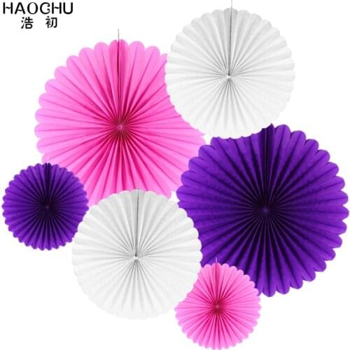 HAOCHU Mixed Size 6pcs/Lot Decorative Crafts Paper Fan Wedding Decorations Happy Birthday Party Kids Baby Shower Favors Supplies