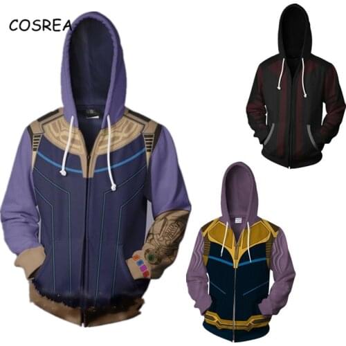 Cosplay Zipper Hoodie men Thanos Halloween Costume Loki Tony Stark Hoodie Sweatshirt Thor Tracksuit for Boys