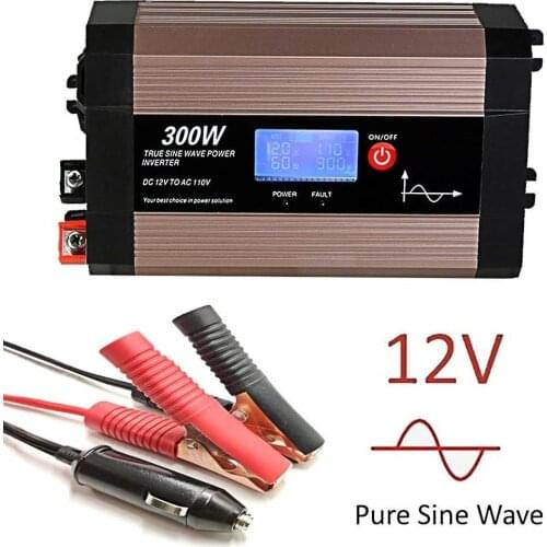 300W Pure Sine Wave Power Inverter with LCD Screen, 12V DC to 110V/230V AC Car Inverter with Dual USB Ports Car Charging Adapt