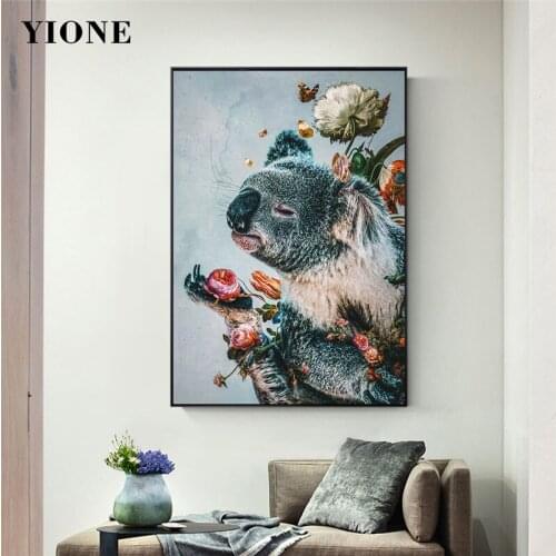 Flowers Koala Canvas Art Picture Custom Nordic Abstract Animal Plant Wall Painting Print Living Room Bedroom Home Decor Poster