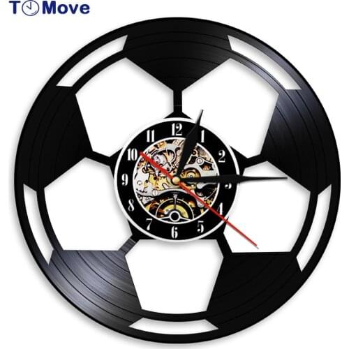 Football Black & White Classic Ball Vintage Vinyl Record Wall Clock Soccer Ball Wall Clock Battery Operated Soccer Lover Gift