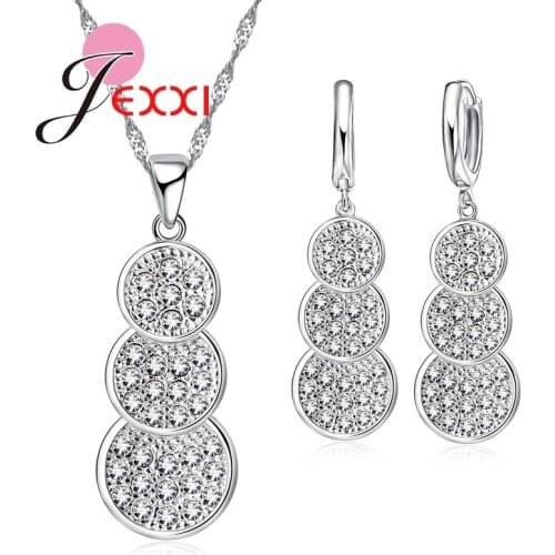 Latest Wedding Jewelry Sets Necklace Earrings 925 Sterling Silver Women Austrian Crystal Pendant Necklace