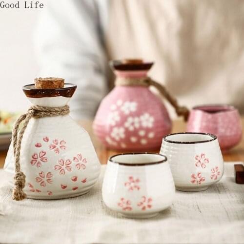 Creative Ceramic Sakura White Wine Cup Retro Sake Cup Wine Cellar Liquor Pot Household Wine Bottle Set