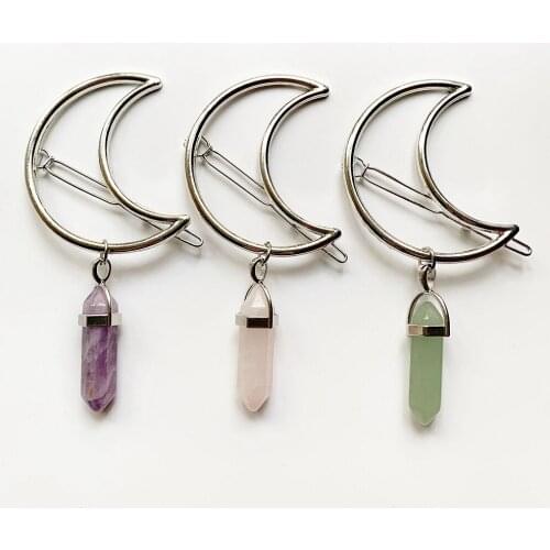 Bhuann Alloy Metal Hair Clip Moon Hair Jewelry Clip Pins with Natural Stone Point Pendant Metal Geometric Alloy Hairband 1pc