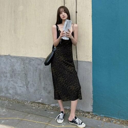 Fashion Sexy Spaghetti Strap Leopard Print Short Dresses For Women French Style Backless Elegant Long Womens Dress Summer 2021