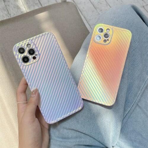 Fashion Carbon Fiber Laser Shine Phone Case For iPhone12 11Pro XSMAX XR 78plus SE2020 Full Cover Skinny Shell Protection