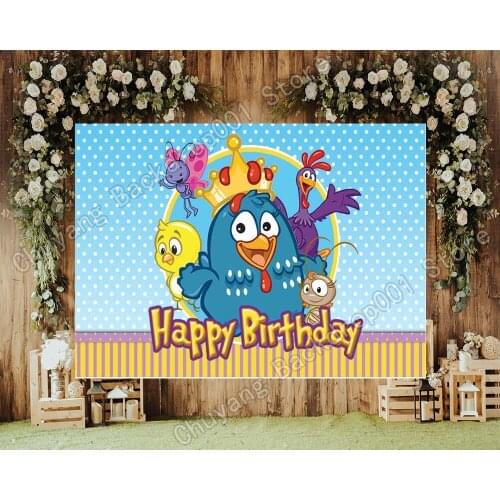 Cartoon Farm Chicken Photography Backdrop Happy Birthday Party Banner Photo Studio Props Backgrounds Colorful Flags Custom Vinyl