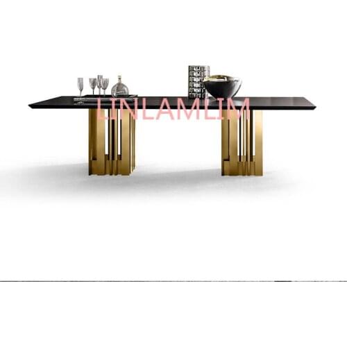 Stainless steel Dining Room Set Home Furniture minimalist modern natrual marble dining table and mesa de jantar muebles comedor
