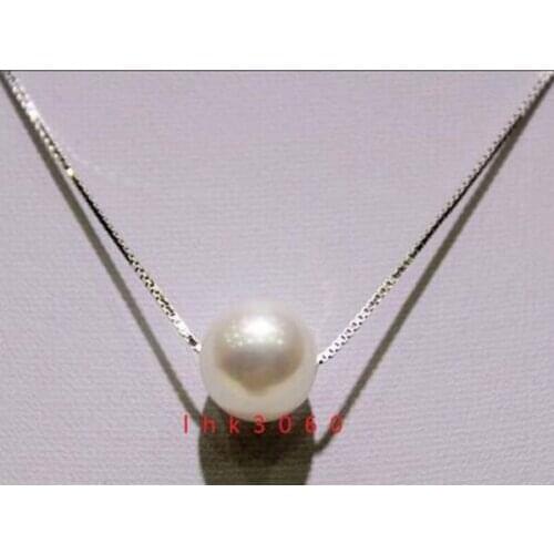 Charming round 10-11mm White South Sea natural Pearl Pendant 17-18 " necklace