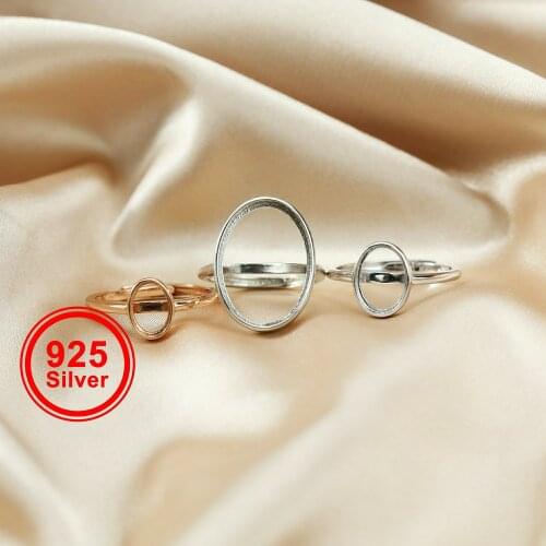 Oval Simple Frame Setting Elegant 925 Sterling Silver Bezel Tray Adjustable Ring Settings 1222012