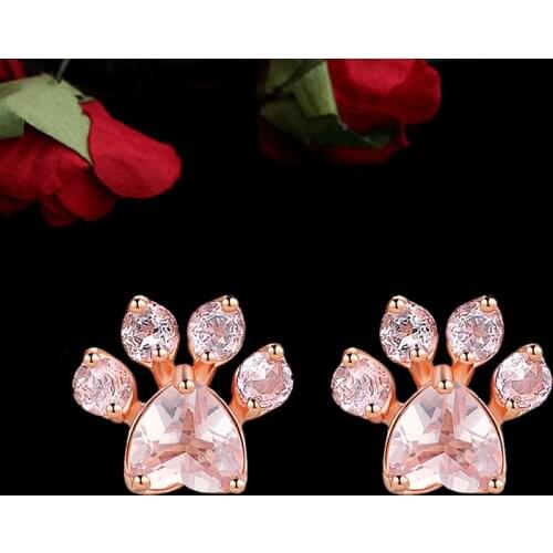 Popular Pink Paw Earrings for Women Sparkly Pink Stone Animal Earring and Barrettes Wholesale Earrings Trendy 2021