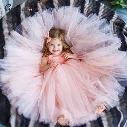 Puffy Flower Girl Dresses Pink Tulle Princess Dress Cute First Communion Dress Cute Girl Birthday Dress Child Kid Dress