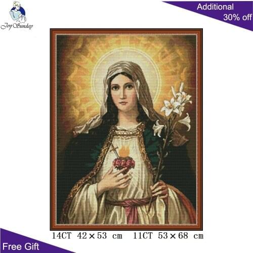 Joy Sunday Marys Heart RA375 Counted Stamped Home Decor Religious Virgin Mary Needlework Embroidery DIY Cross Stitch kits