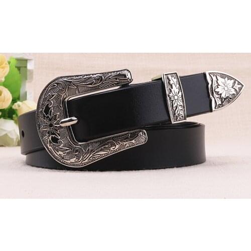 Women Genuine Leather Western Cowgirl Waist Belt Metal Buckle Waistband New Hot Female Belts For Women Luxury Designer Brand