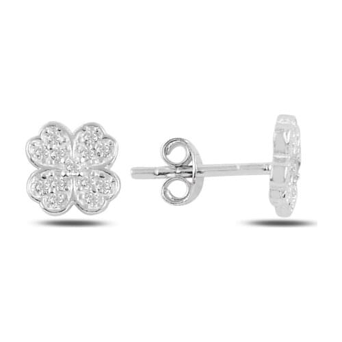 Silver 925 Sterling Clover Zircon Stone Earrings