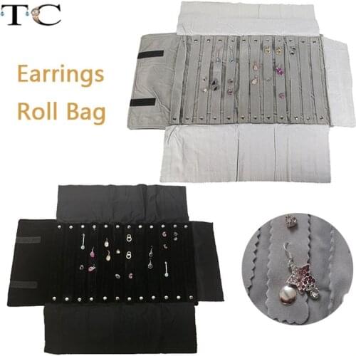 Fashion Fabric Jewelry Box Wholesale Black Velvet Jewelry Display Storage Bag 60pairs Stud Earrings Roll
