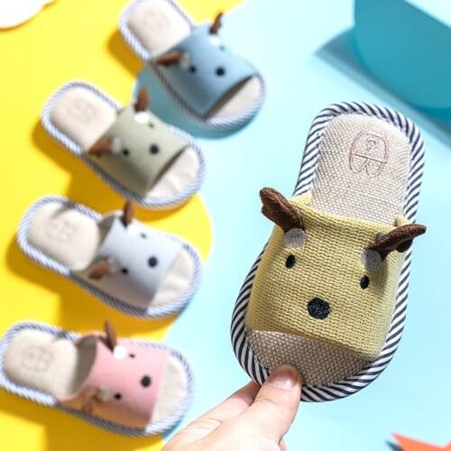 Flax PVC Children Slippers Soft Indoor Summer Baby Shoes Cute Cartoon Animals Flip Flop Kids Sandals Boys Girls Twins Mules