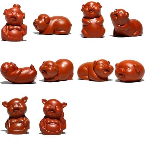 Funny Yixing Pig Tea Pet Purple Sand Mud Zhu Tea Toy Creative Handmade Accessories Ornaments Teaware