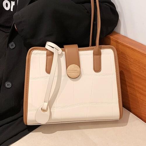 Stone Pattern Shoulder Bags for Women 2021 Luxury Solid Color Designer Small Handbags Ladies Simple Square Leather Tote Bag New