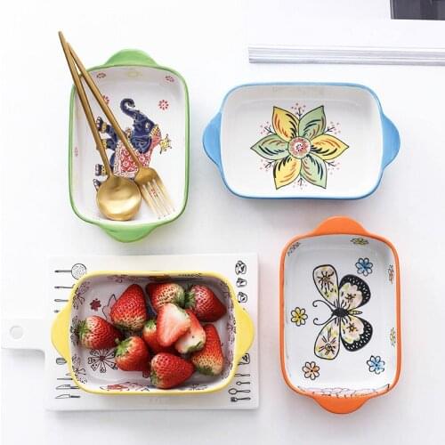 Creative Ceramic Baking tray Binaural Household bowl Cheese Baked Rice Fruit Salad Platter dish Soup Bowl Kitchen Tableware