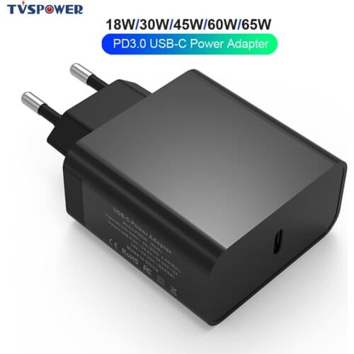 65W USB Type C Charger Adapter Black PD QC3.0 45W/60W/29W for Macbook 12 13 inch ASUS XiaoMi Air Pro Laptops most USB-C Devices