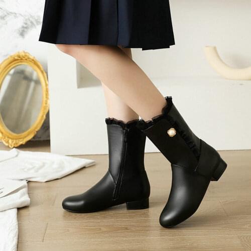 2021 Newest Pu Leather Boots Women Sweet Girl Platform Chelsea Boots Low Heel Black White Pink Autumn Ankle Boots Female Shoes