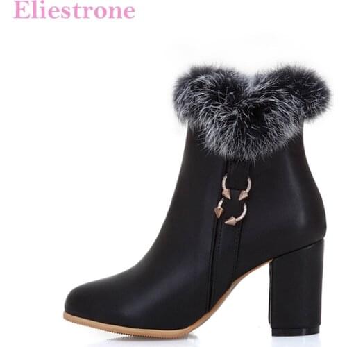 Brand New Winter Comfortable White Black Women Mid Calf Boots High Square Heels Lady Shoes SY631 Plus Big Size 12 33 43 47 52