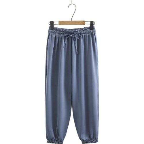 Plus Size XL-4XL Womens Thin Sportswear Pants Elastic Waist Spring Summer Ankle Trousers