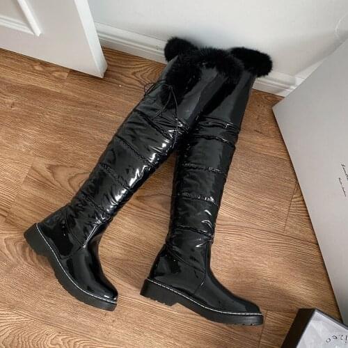 New winter style warm Over knee boots snow boots feather Women boots waterproof True fur Non-slip snow boots warm Women