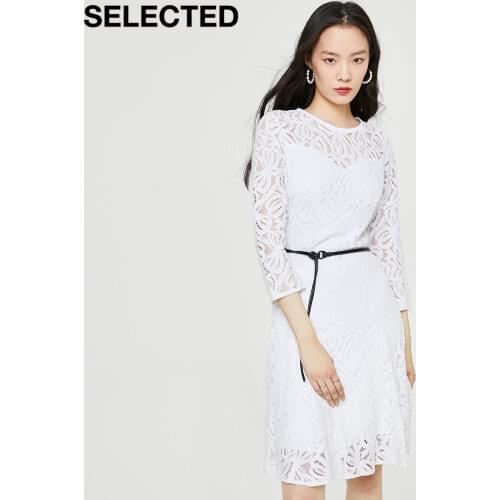 SELECTED Womens New Lace Hollowed Elegant Temperament Slim Mid-length Dress S|42012J512