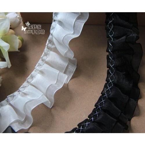 10Yard/lot Black white Diy handmade 4cm lace fabric chiffon ruffle lace trim wedding dress accessories clothes material