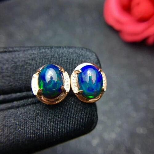 100% Natural and Real Black Opal earring Free shipping Nature real Black opal Earring 925 sterling silver Fine jewelry