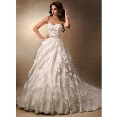 2018 Organza Layers Skirt Ball bridal Gown Corset Style sweetheart crystal ruffles vestido de noiva mother of the bride dresses