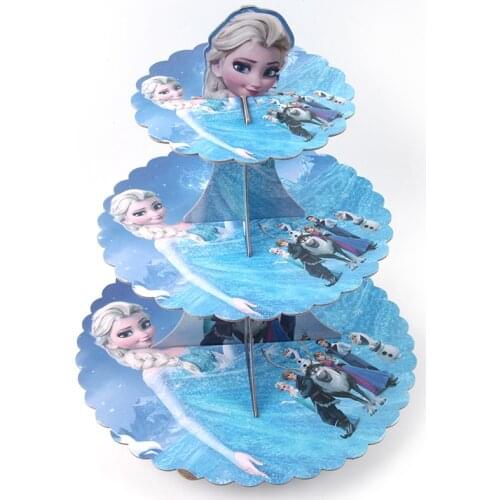 3 Tier Frozen elsa Cake Holder Queen Round Paper Cake Rack Cardboard Cupcake Stand Hold Baby Birthday Party Decorations Supplies
