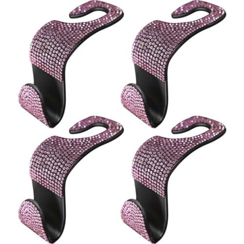 4pcs Universal Car Headrest Hanger With Rhinestone Diamond Storage Bag Accessories Back Seat Organizer For Purse Groceries Bag