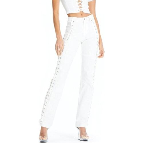 Adogirl Fashion Women White Cross Straps Pants Casual Y2k Pencil Pants High Waist Long Trousers Ladies 2021 Streetwear