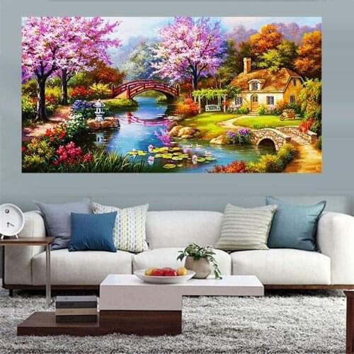 5D Diy Diamond Embroidery Dream House Landscape Natural Scenery Full Diamond Painting Rhinestone Home Decoration Children Gift