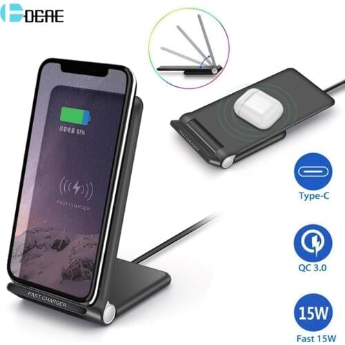 DCAE 15W Fast Wireless Charger Type c USB Foldable 10W Qi Charging Pad Stand for iPhone 11 Pro Max XS XR X 8 Samsung S10 S9 S8