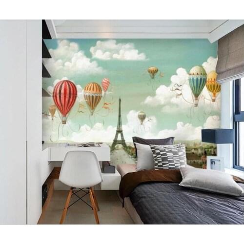 XUE SU Custom large wall painting / wallpaper / hand-painted cartoon balloon hot air balloon sky childrens room background wall