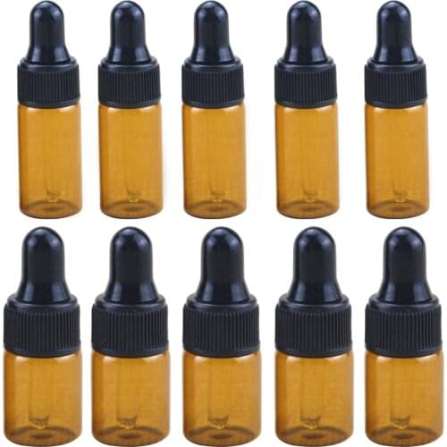100pcs/lot Empty 1ml 2ml 3ml 5ml Essential Oils Bottle with Dropper Amber Glass Dropper Bottle Mini Essential Oil Travel Bottle