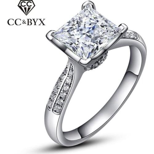 CC 925 Silver Rings For Women Fashion Square Stone Cubic Zirconia Bridal Wedding Marry Propose Ladies Ring Cincin Wanita CC1464
