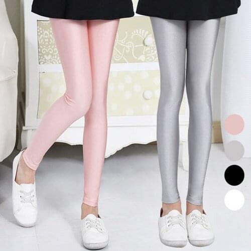 Kids Girls Shiny Skiny Pants 2019 New Arrival Spring Autumn Solid Girls Leggings Pink Gray Children Fashion Clothing 2-16Y GL22