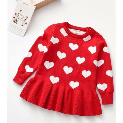 LZH Children Knitting Dress 2021 Autumn Winter New Cotton Girls Long-sleeve Love Sweater Dress For Girls Casual Dress 0-4 Years