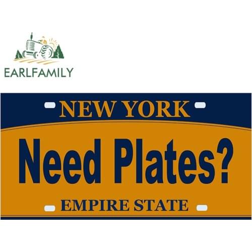 EARLFAMILY 13cm x 6.6cm Personality New York License Plate Car Sticker Auto Vinyl Waterproof Decals Bumper Trunk Decor