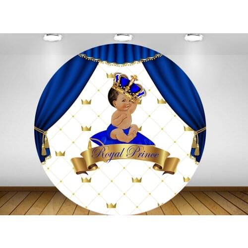 Royal blue prince Round scene circle background Backdrop baby shower photo booth birthday Party banner table Cover plinth YY-380